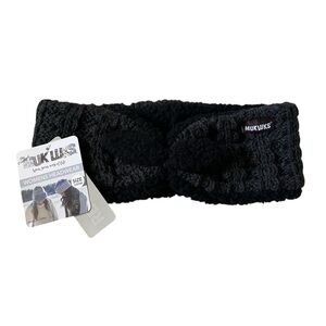 Muk Luks cable knit headband ear warmer in dark gray and black with small bow